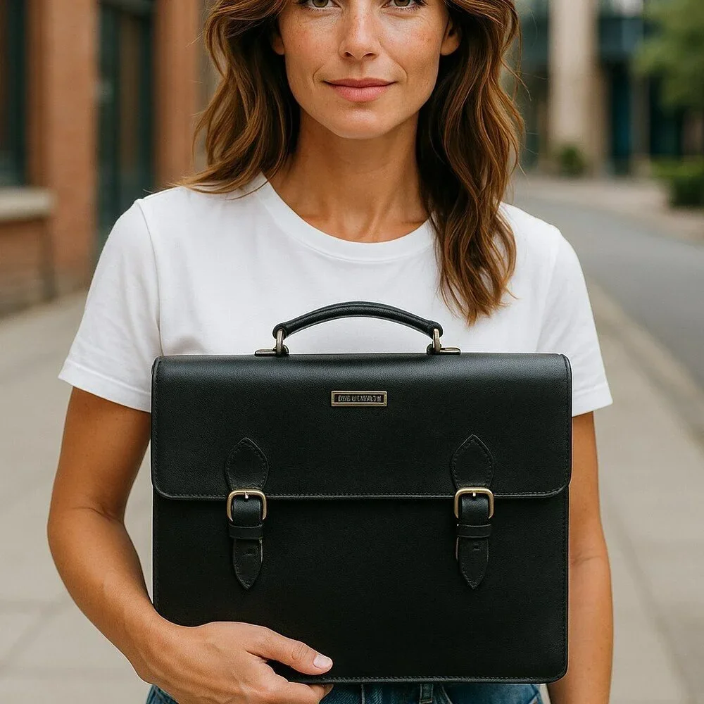 Burberrys Black Leathe Briefcase/Unisex (Vintage)